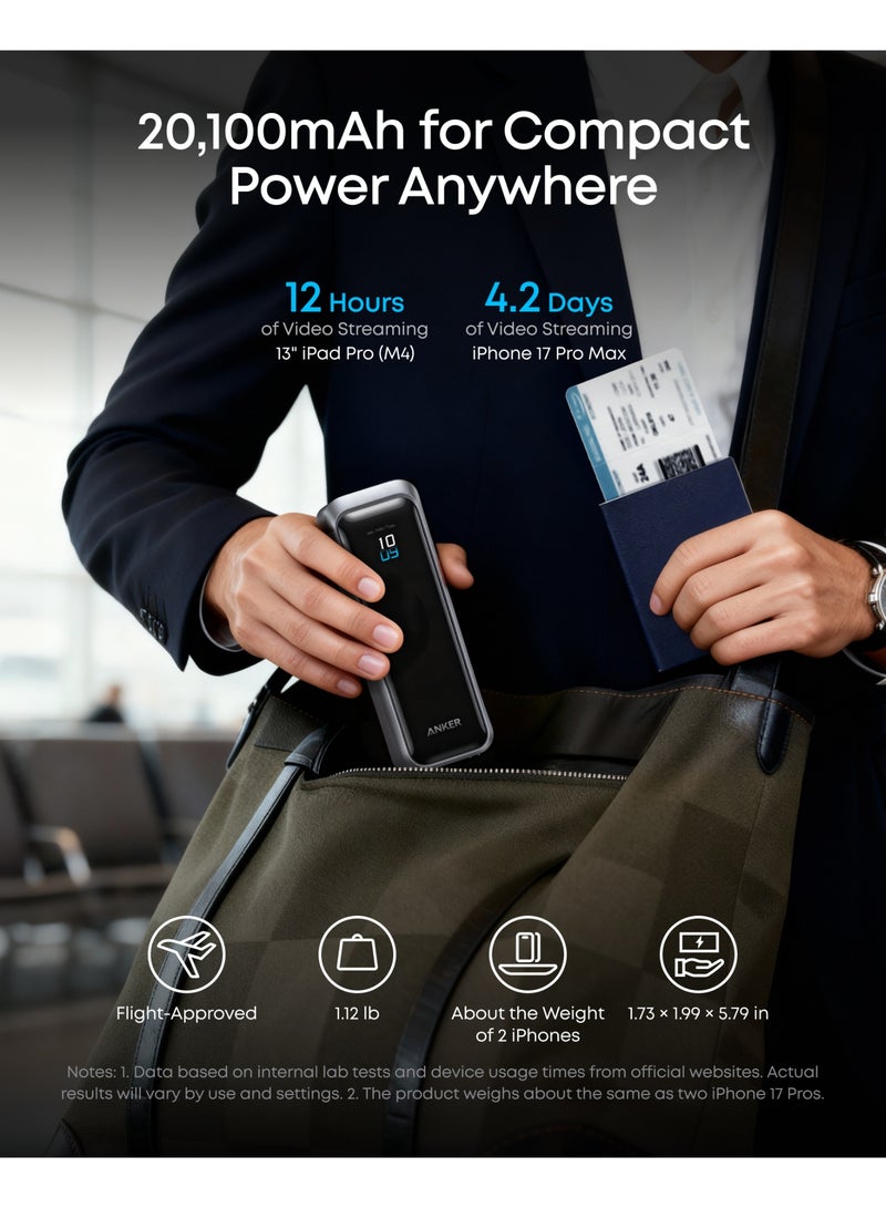 بانك الطاقة أنكر برايم، 20,100 مللي أمبير، شاحن محمول 3 منافذ مع 220 واط إخراج، شحن ثنائي الاتجاه، معتمد للطيران، تحكم عبر التطبيق، لهواتف سلسلة 17/16/15، والمزيد، قاعدة الشحن غير مدرجة - Image 3